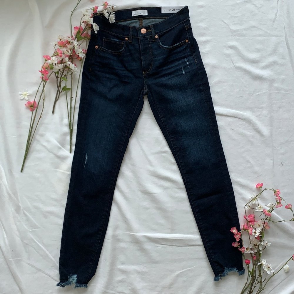 Dark Wash Jeans with Frayed Hem